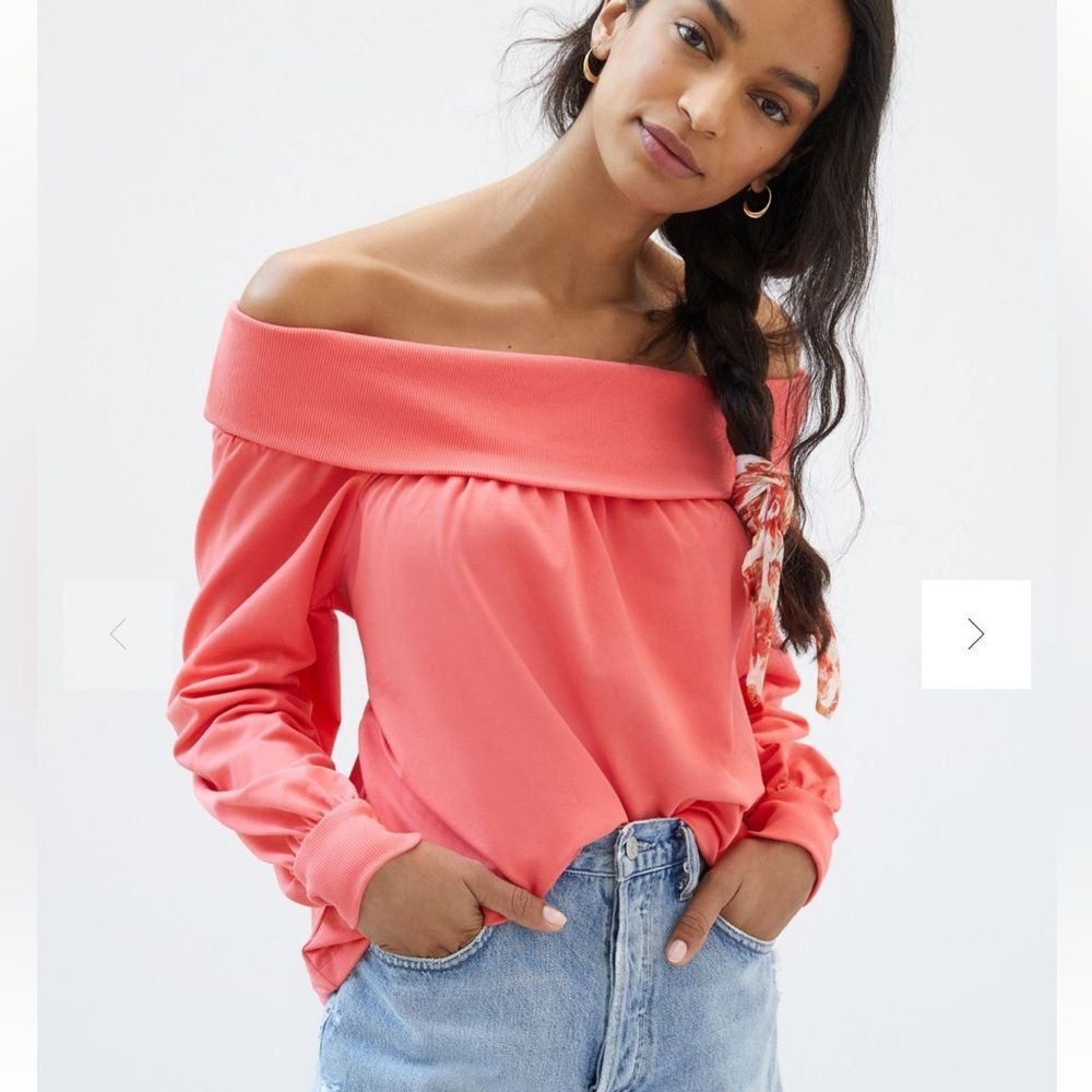 Anthropologie Maeve Pink Off-The-Shoulder‎ Pullover